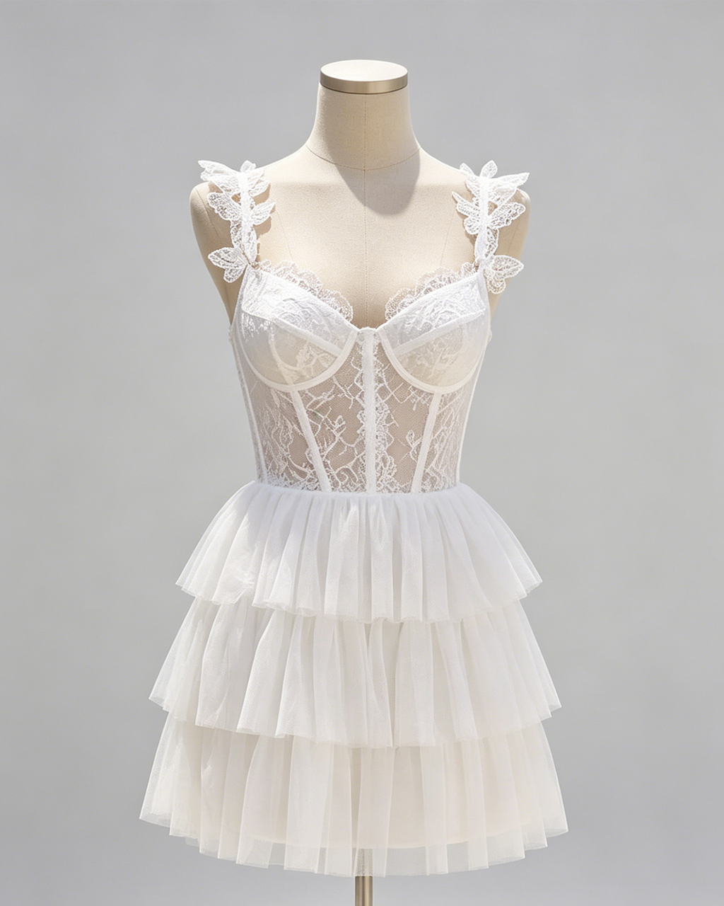 Lace Strap Corset Tulle Homecoming Dress with Tiered Dress