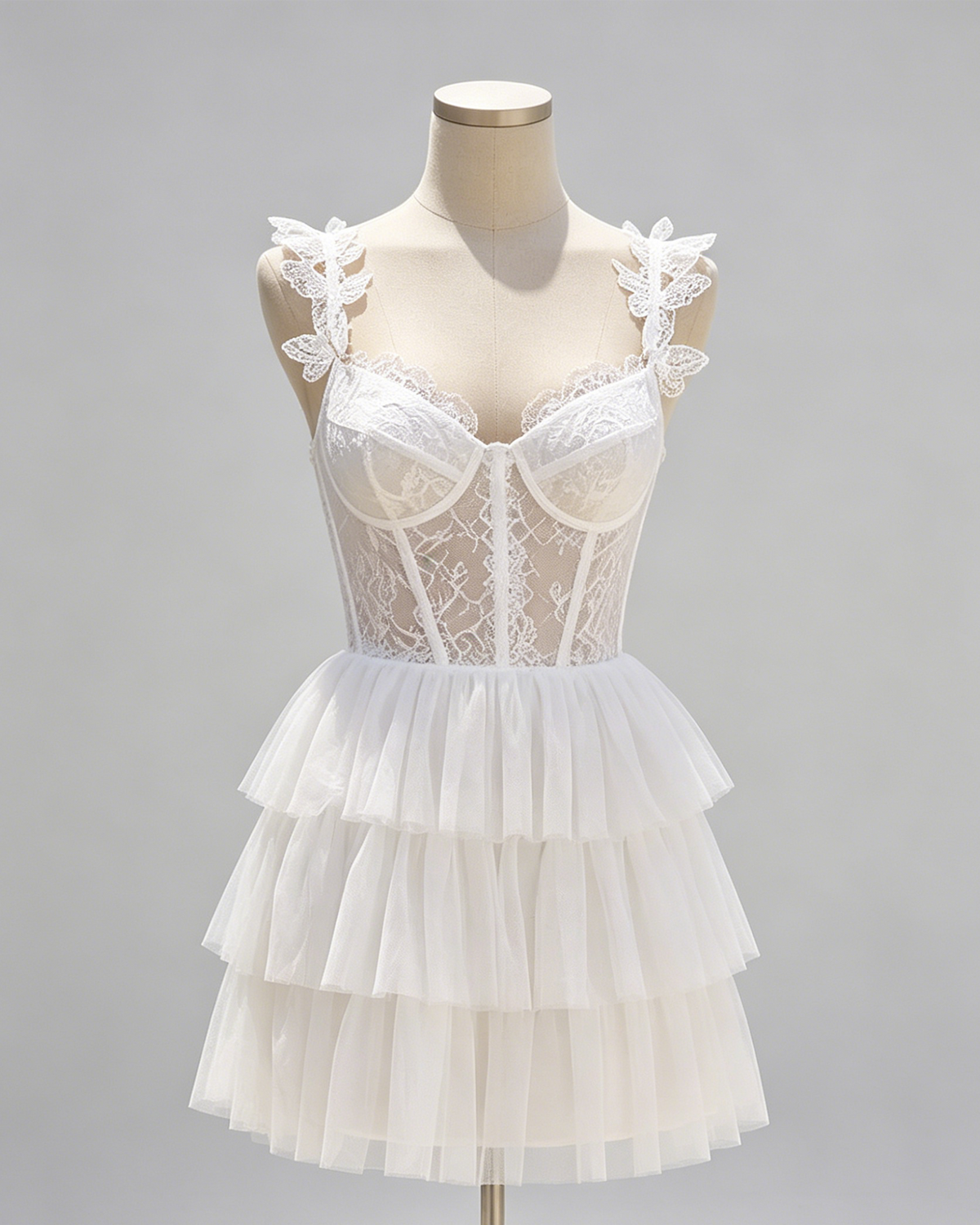 Lace Strap Corset Tulle Homecoming Dress with Tiered Dress