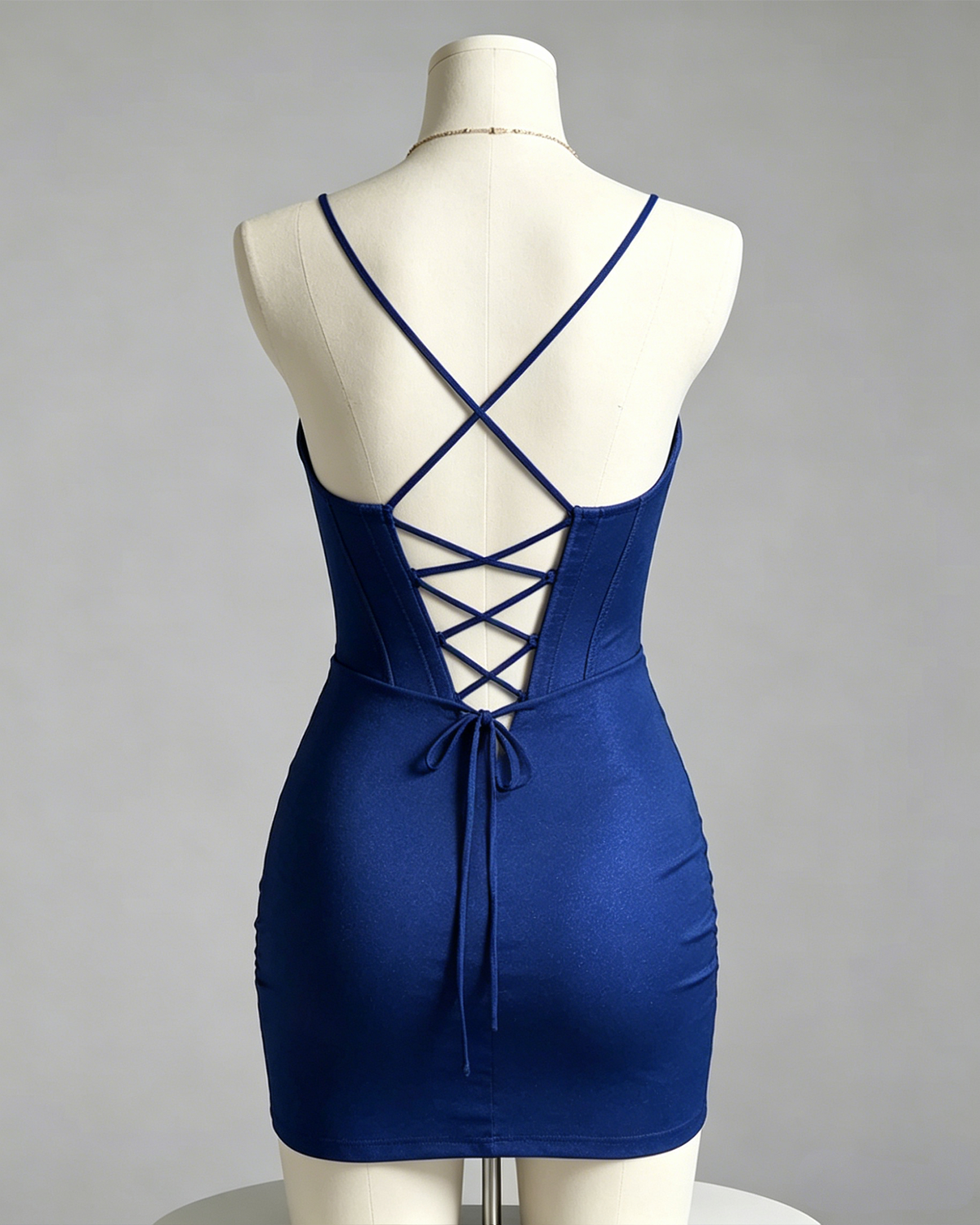 spaghetti strap lace trim satin bodycon homecoming dress - view 2