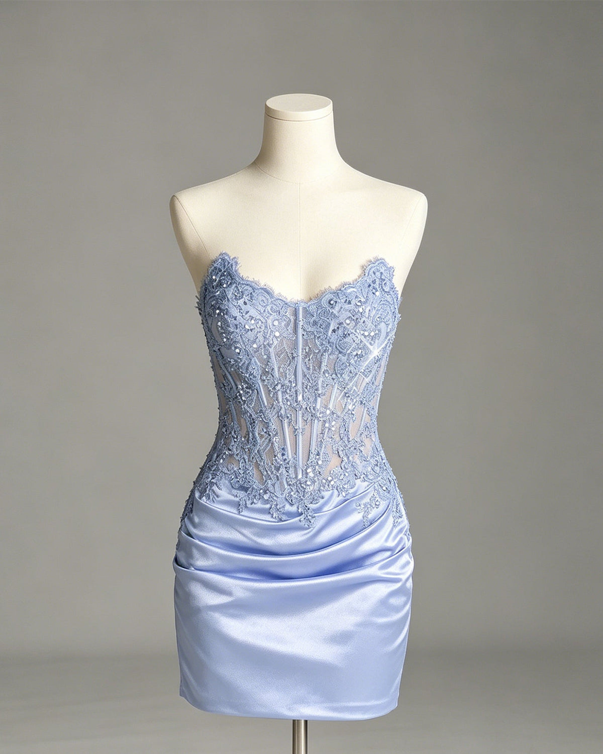 strapless lace corset satin bodycon homecoming dress - view 1