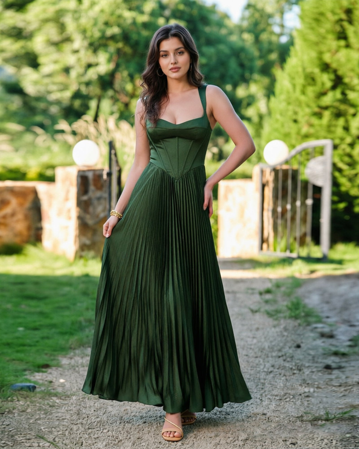 square neck corset pleated formal dress with midi dress - image 1