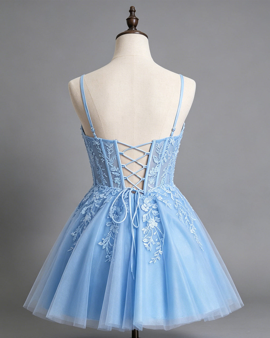 spaghetti strap floral lace tulle A-line homecoming dress - view 2