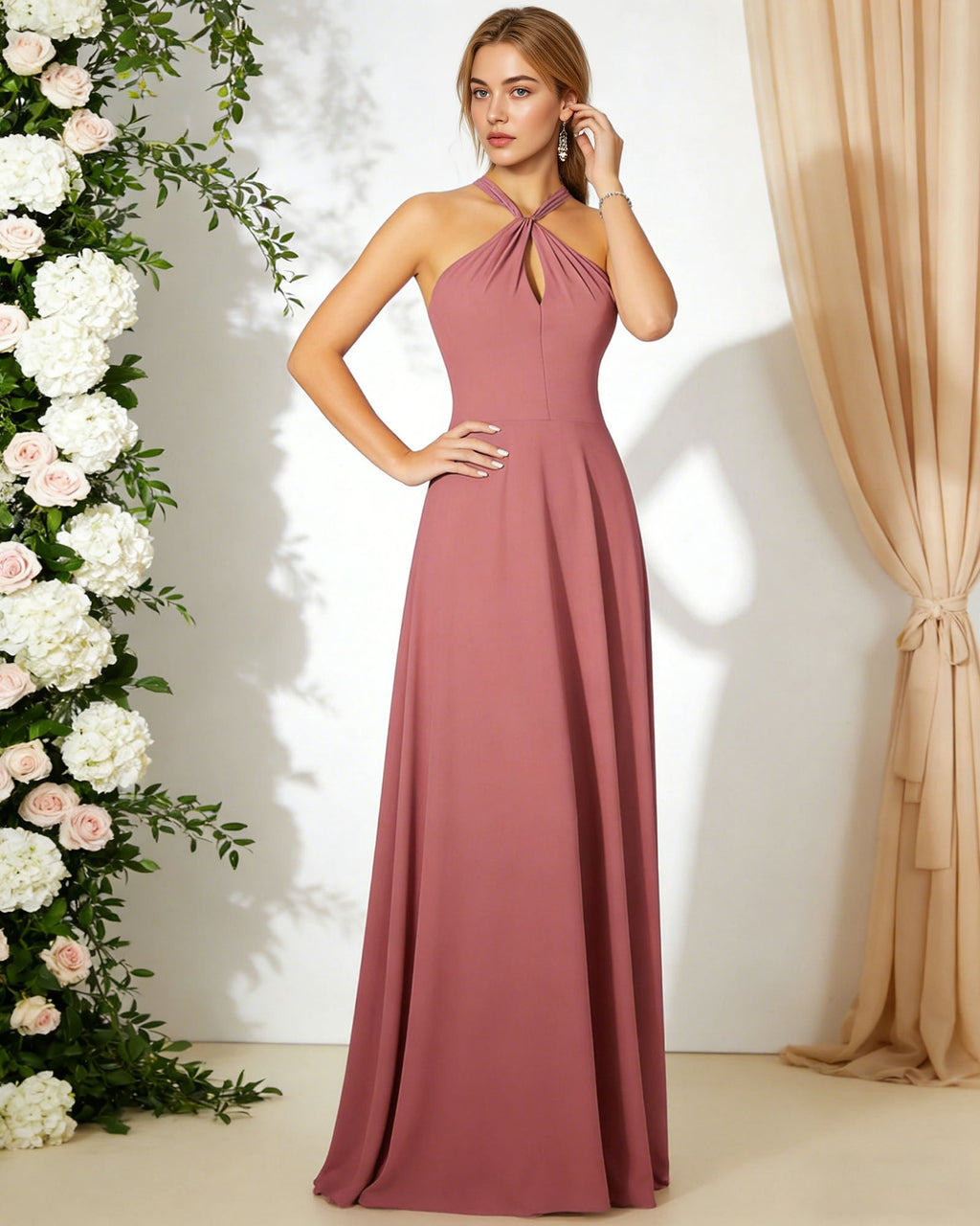 cross halter chiffon bridesmaid dress with empire waist - image 3