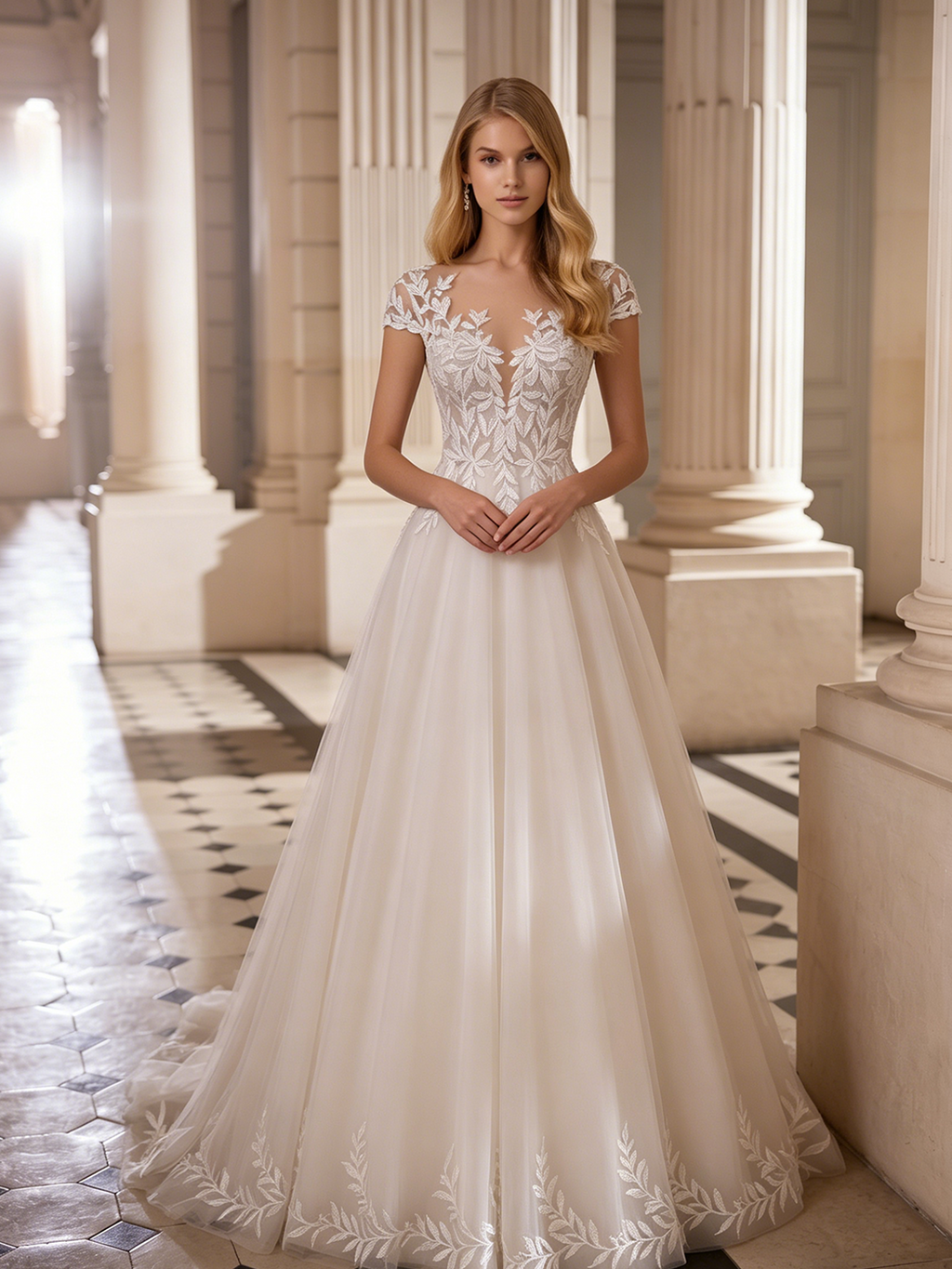 spaghetti strap lace tulle A-line wedding dress with beaded bodice - image 3