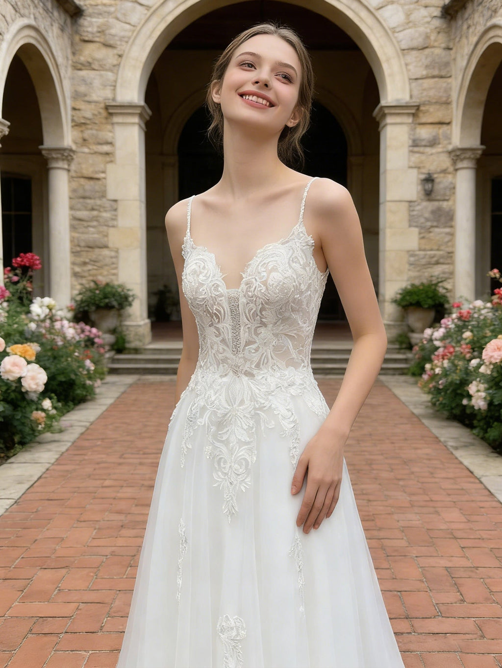 strapless lace tulle ball gown wedding dress with sweetheart neckline - image 4