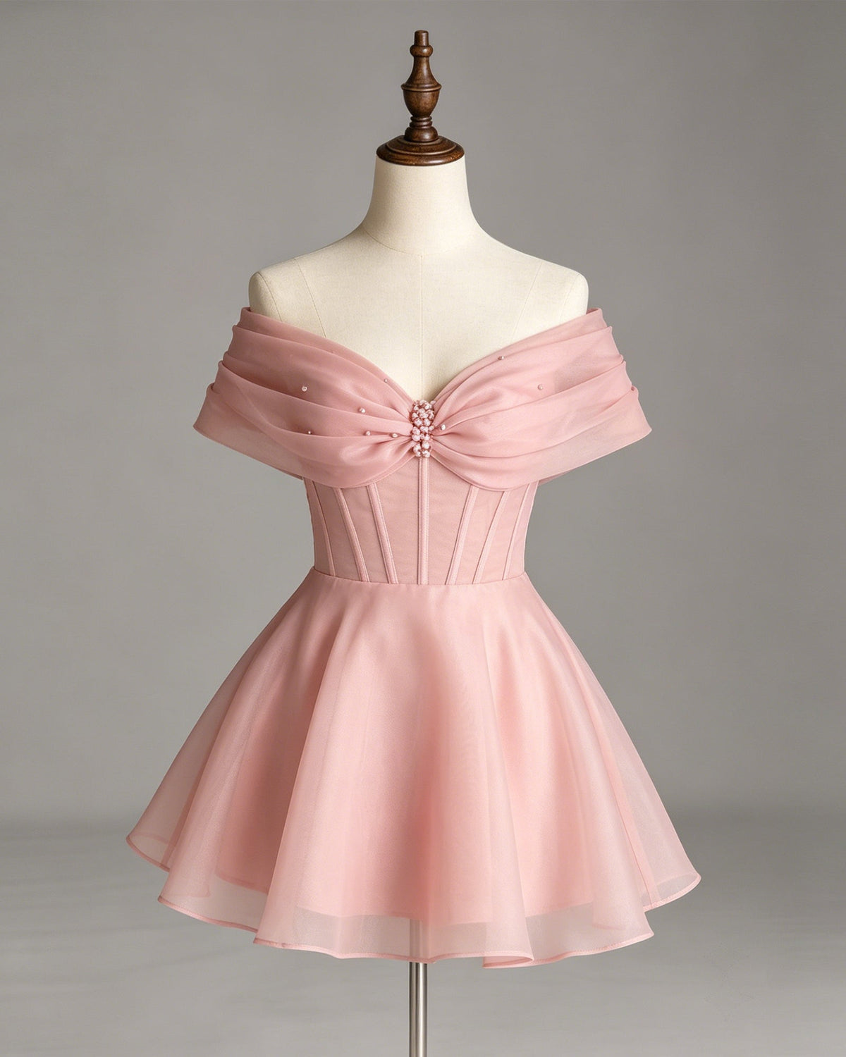 off shoulder pearl draped corset organza homecoming dress - view 5