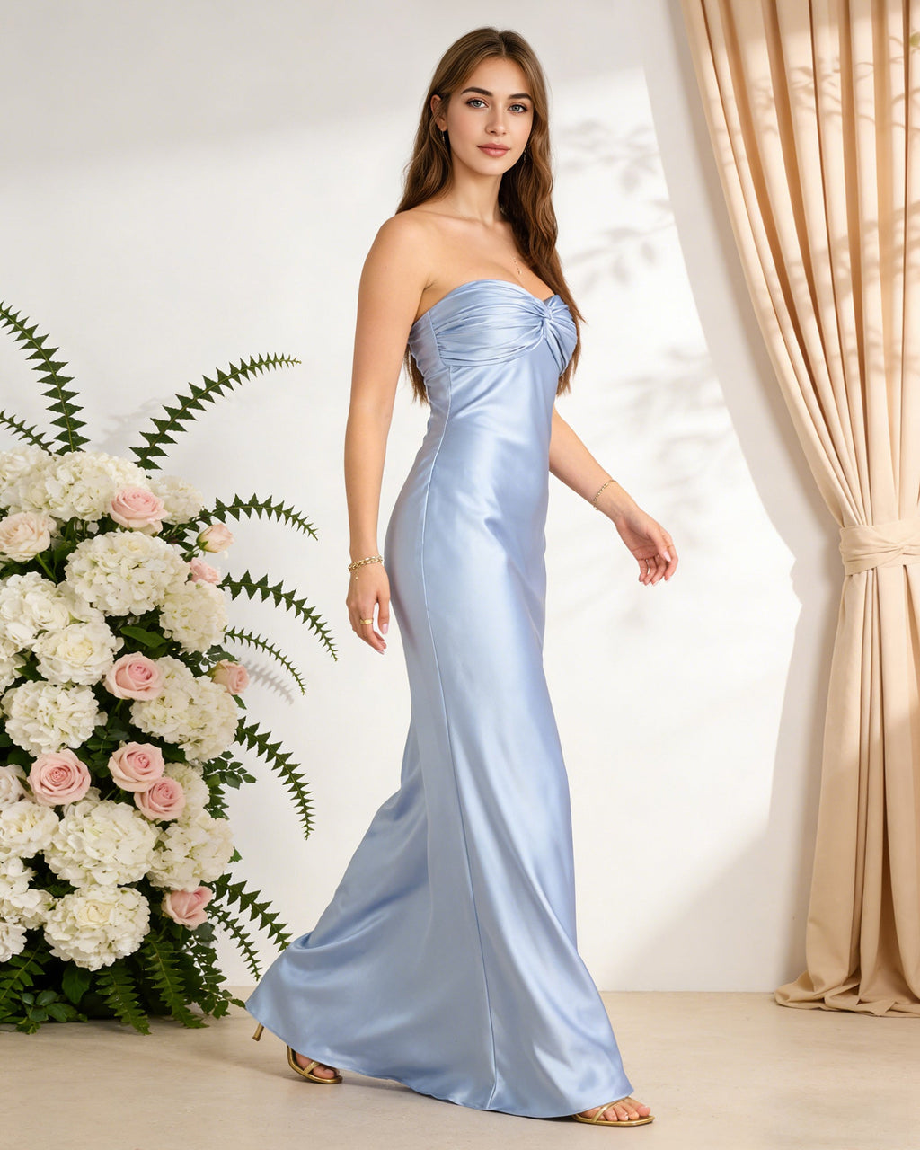 strapless satin bridesmaid dress with twisted sweetheart bodice - image 5