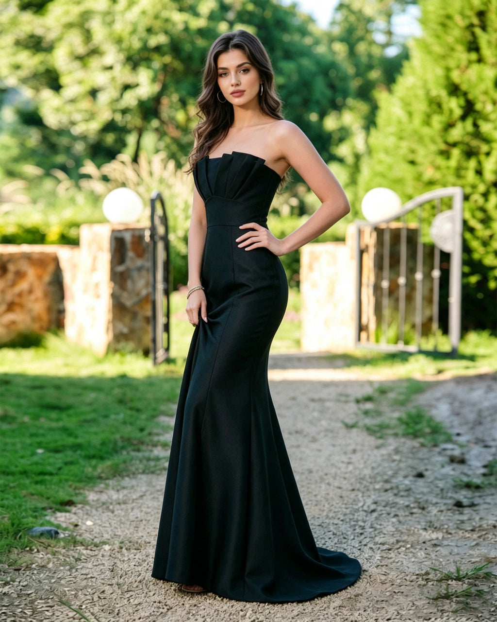 strapless pleated bodice formal dress with mermaid dress - image 5