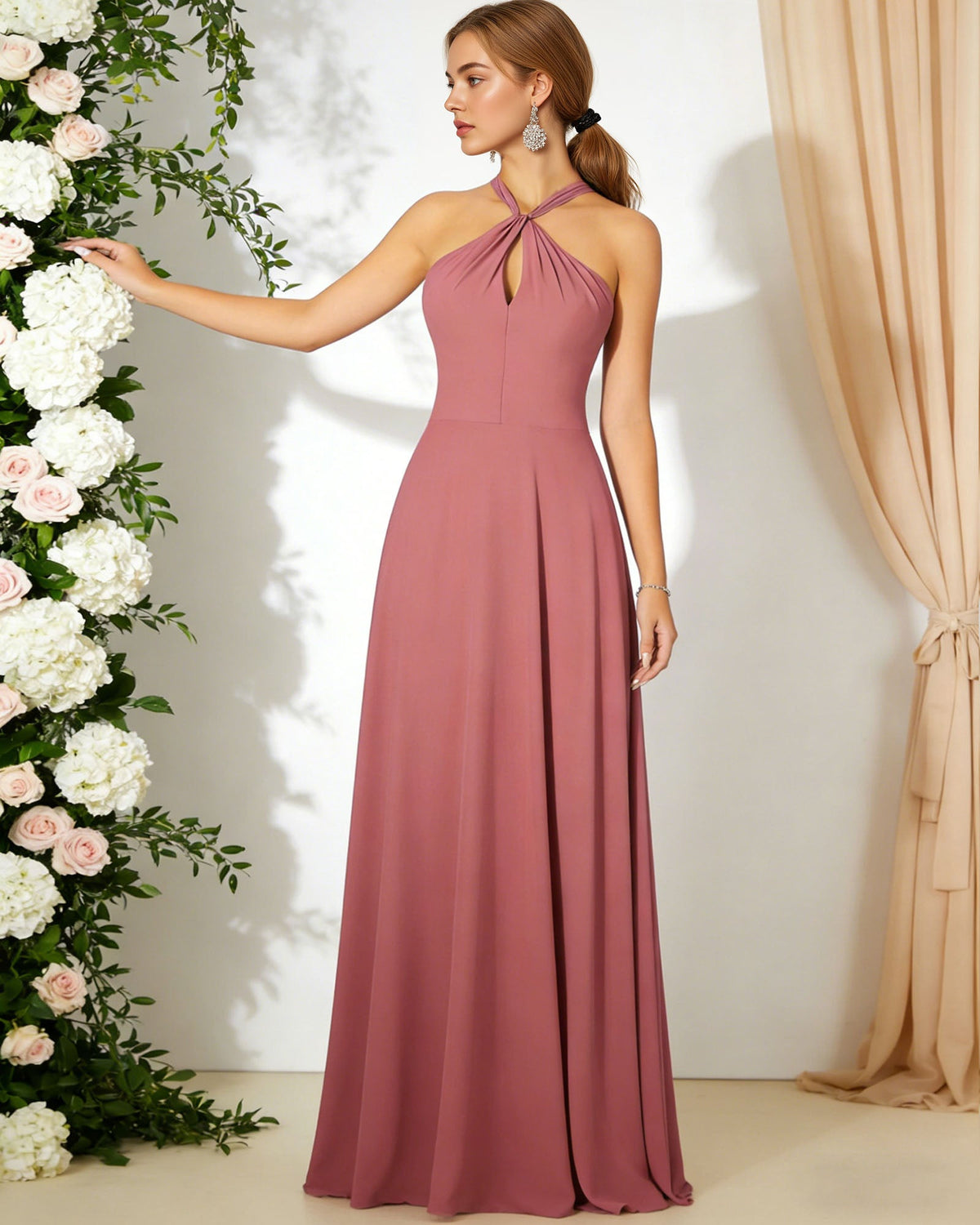 cross halter chiffon bridesmaid dress with empire waist - image 5