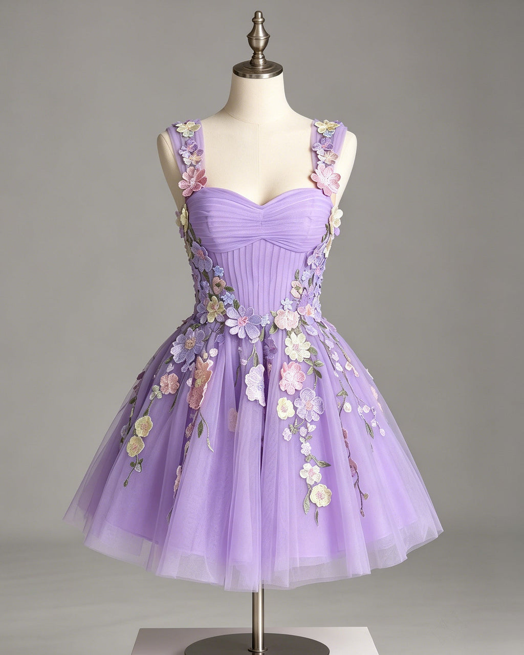 embroidered floral applique tulle A-line homecoming dress - view 6