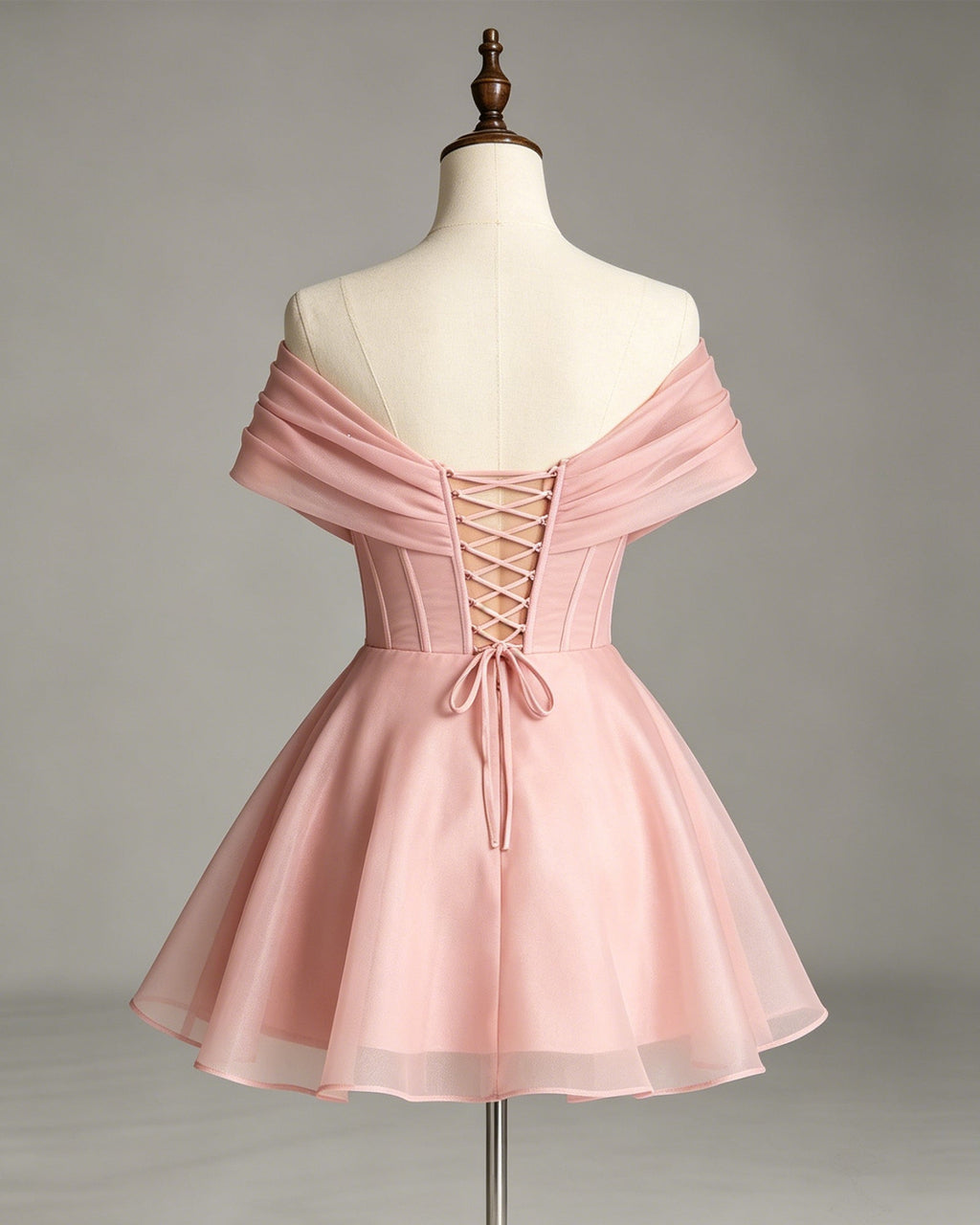 off shoulder pearl draped corset organza homecoming dress - view 6