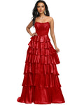 Strapless Tiered Sequin A-Line Prom Dress with Ruffle Layers