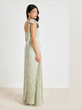 Red Pleated Floral A-Line Maxi Chiffon Formal Dress for Cocktail Party