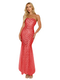 Strapless Ruched Mesh Column Prom Dress with Draped Sweetheart Bodice