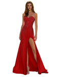 Strapless Sequin Column Prom Dress with Side Slit and Sweep Train