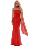 Strapless Chiffon Bridesmaid Gown with Sheer Boned Bodice, Ruched Waist and Scarf