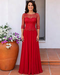 Illusion Lace Three-Quarter Sleeve A-Line Mother of the Bride Dress