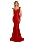 Floral Strap Satin Mermaid Prom Dress with Corset Bodice and Sweep Train