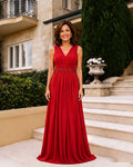 V-Neck Chiffon A-Line Mother of the Bride Dress with Beaded Waist