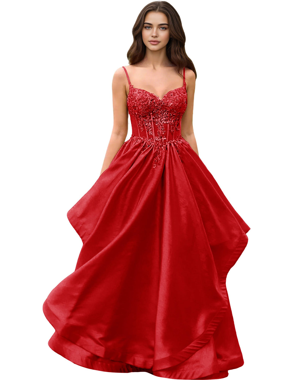 Sweetheart Glitter Tulle A-Line Prom Dress with Layered dress and Corset