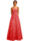 Strapless Lace Ball Gown Prom Dress with Corset Bodice and Full Dress