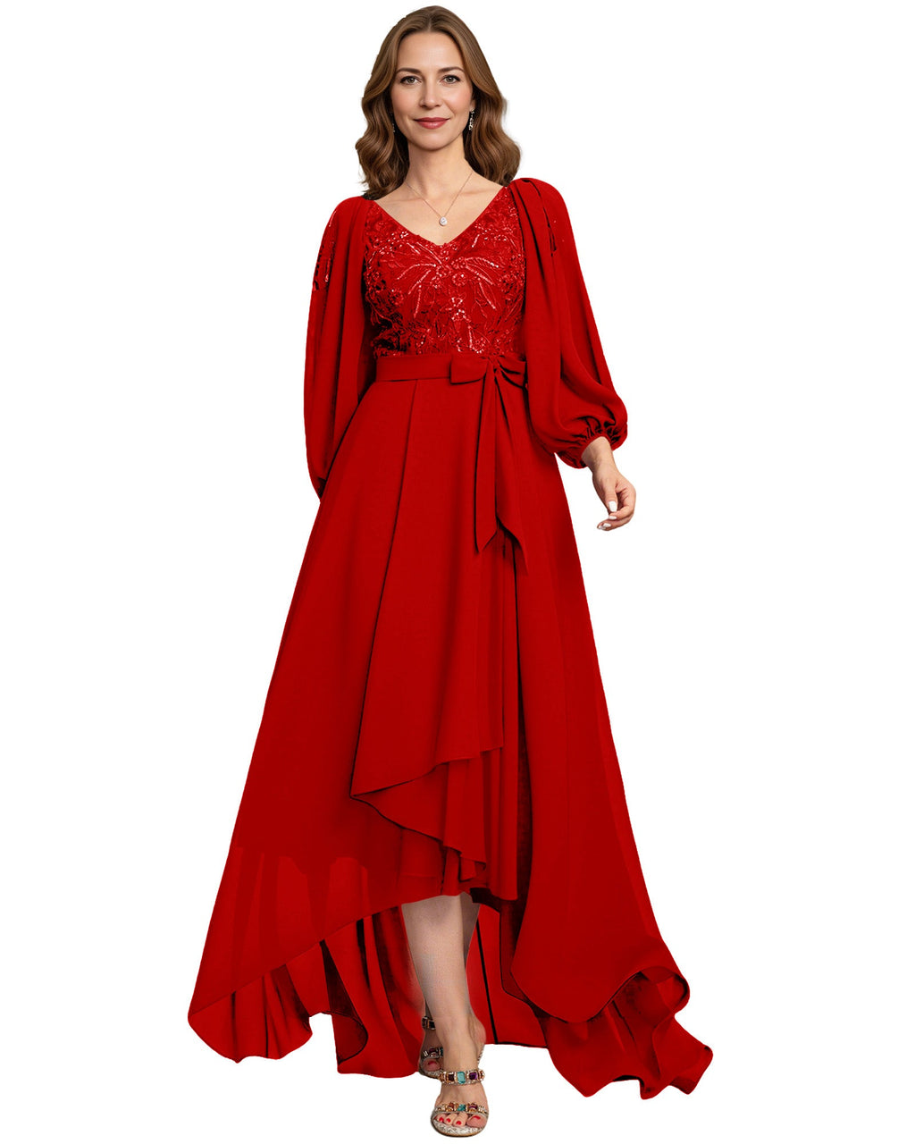 High Low Mother of the Bride Dress Lace Bodice Chiffon Jacket Formal Wedding Gown