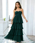 Strapless Tiered Pleated Formal Dress with Ruffle dress
