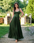 Square Neck Corset Pleated Formal Dress with Midi dress