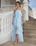 One-Shoulder Tiered Ruffle High-Low Chiffon Formal Dress
