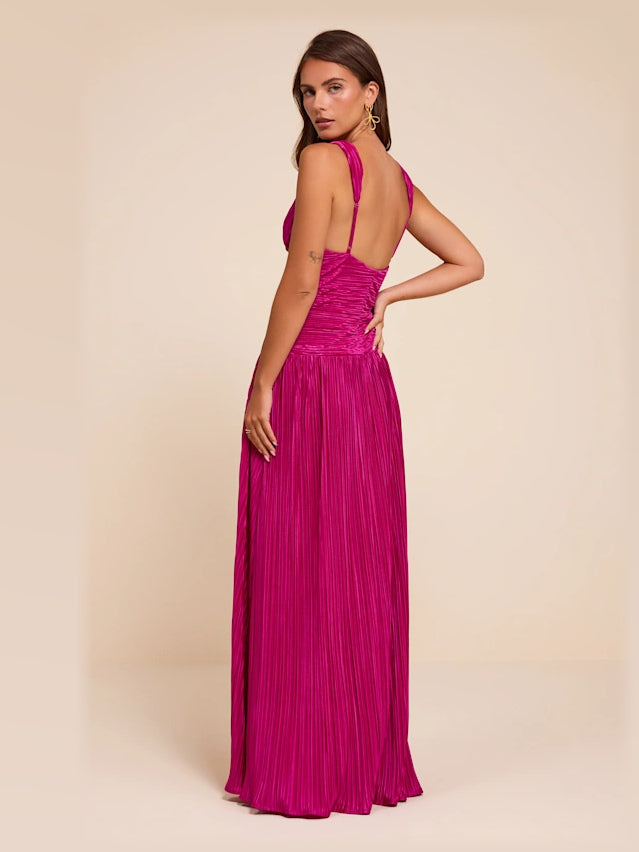 Berry Pink A-Line Maxi Chiffon Formal Dress for Reception
