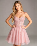 Sheer Corset Lace Applique Glitter Tulle Homecoming Dress