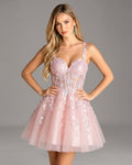 Floral Applique Glitter Tulle Corset Homecoming Dress