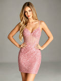 Spaghetti Strap Sequin Lace Bodycon Homecoming Dress