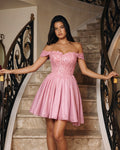 Off Shoulder Sequin Corset Skater Homecoming Dress