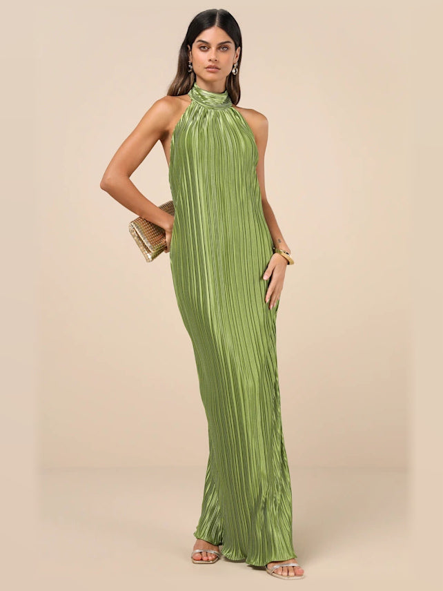 Lime Green A-Line Maxi Chiffon Formal Dress for Evening Celebration