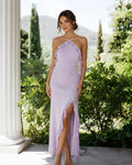 Halter Neck Chiffon Bridesmaid Dress with Ruffle High-Low Hem