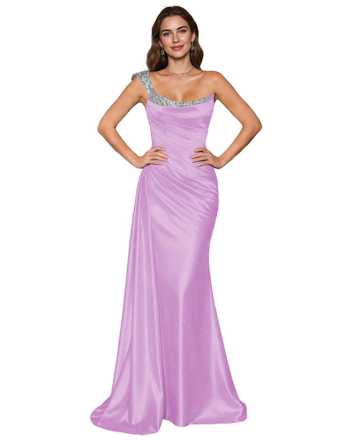 Spaghetti Strap Satin Mermaid Prom Dress with Draped Cowl Neck