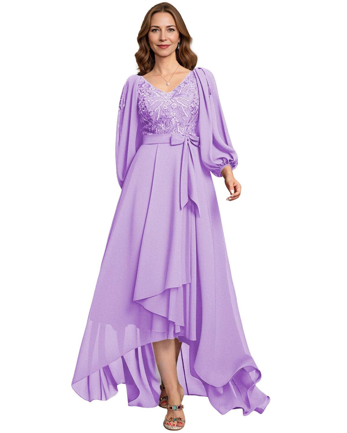High Low Mother of the Bride Dress Lace Bodice Chiffon Jacket Formal Wedding Gown