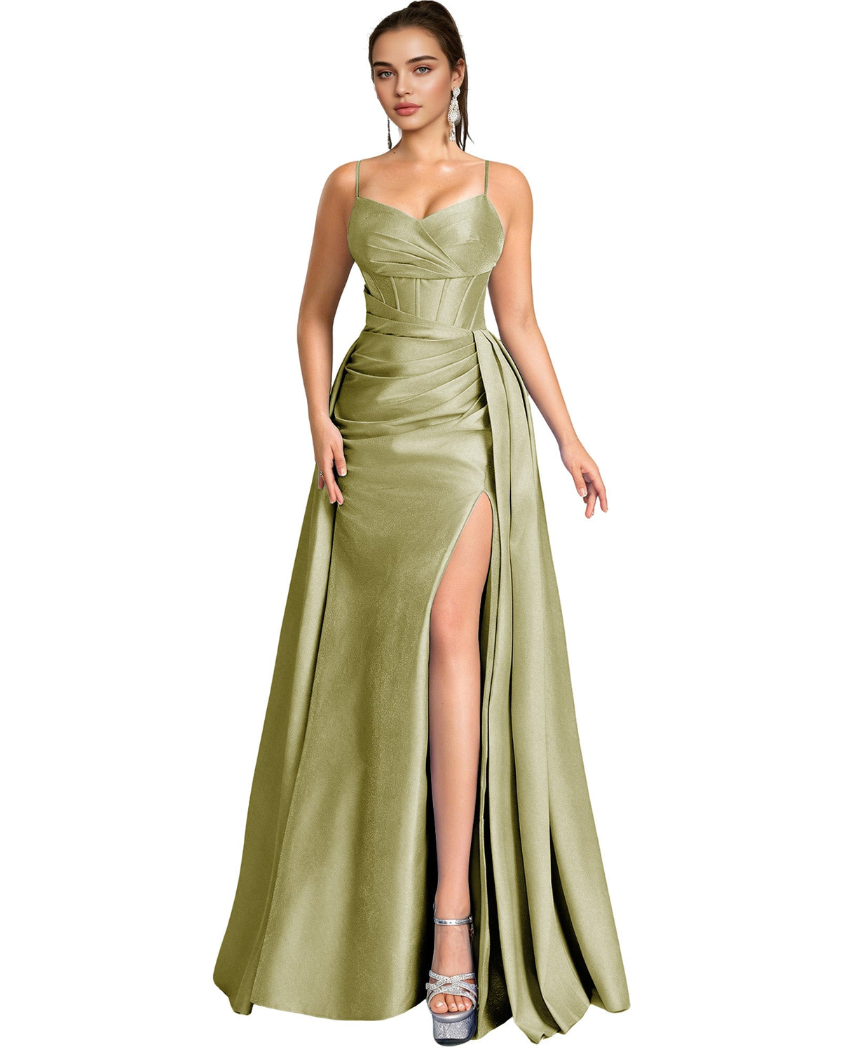One Shoulder Satin A-Line Prom Dress with Wrap Bodice and Side Slit