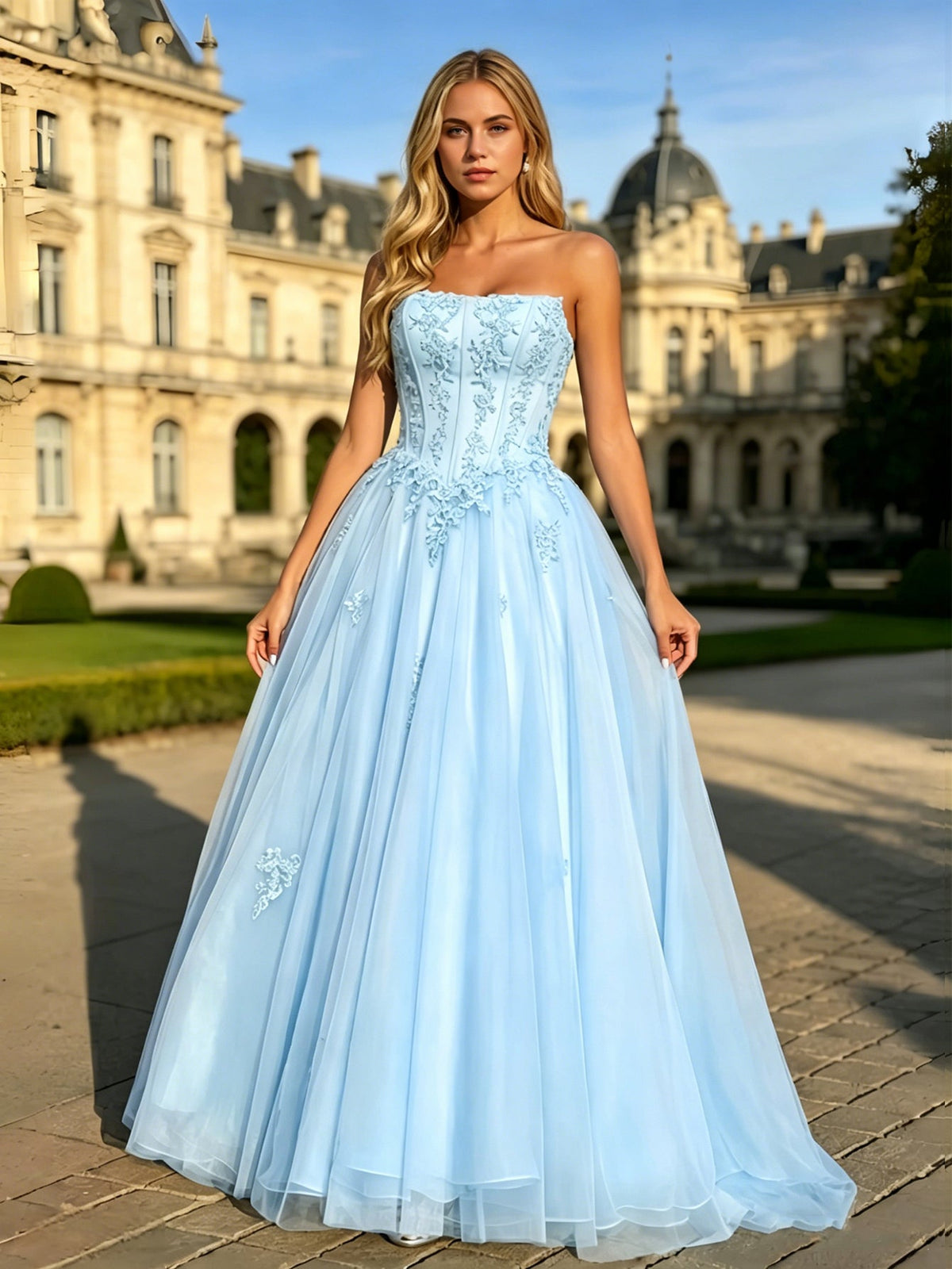 Strapless Lace Corset Ball Gown with Tulle A-Line Dress