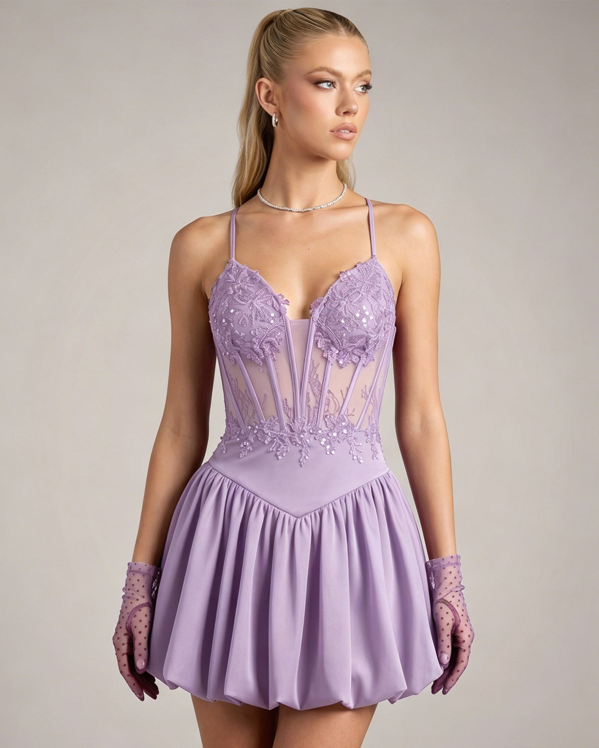 Spaghetti Strap Lace Corset Homecoming Dress with Flared Dress