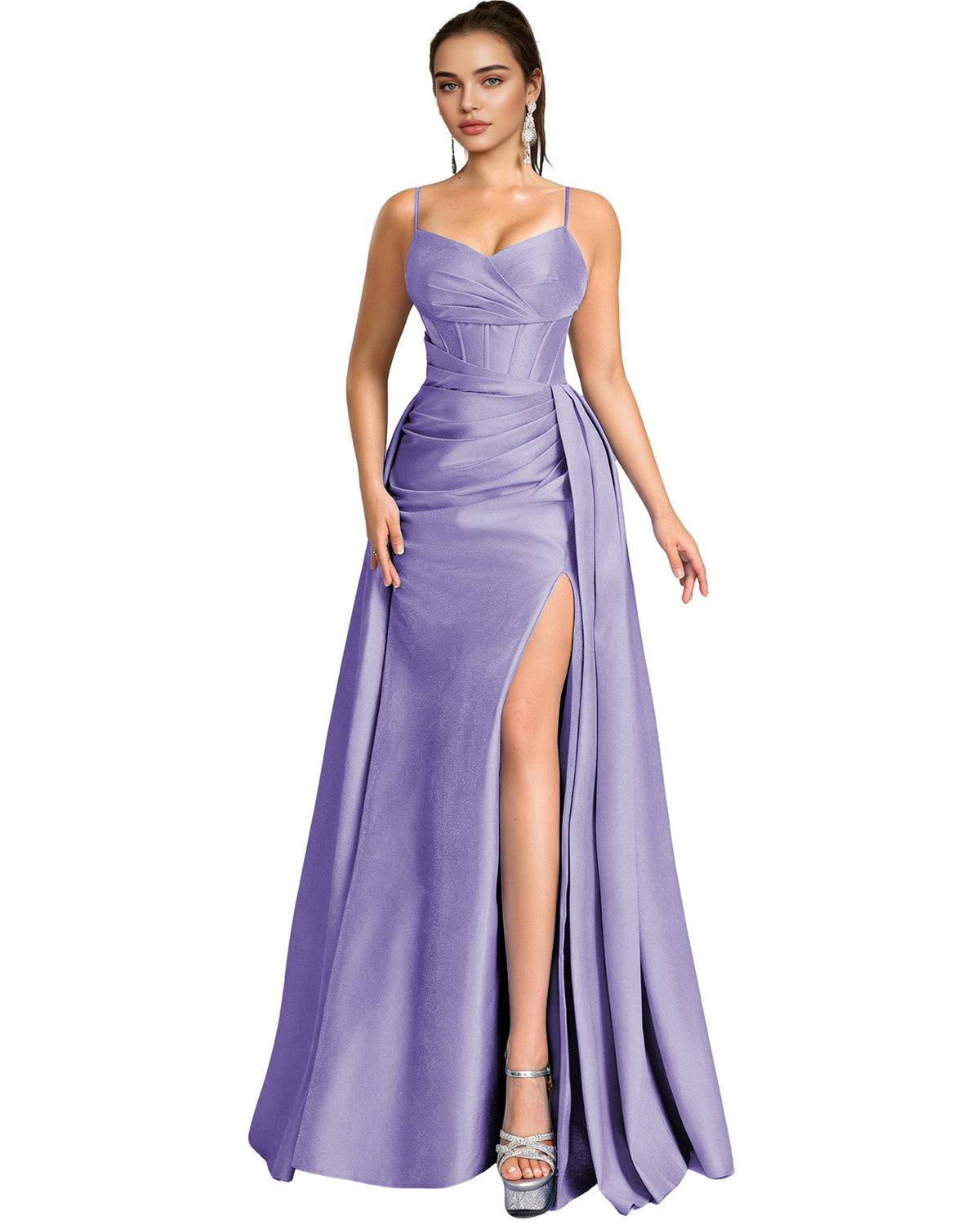 One Shoulder Satin A-Line Prom Dress with Wrap Bodice and Side Slit