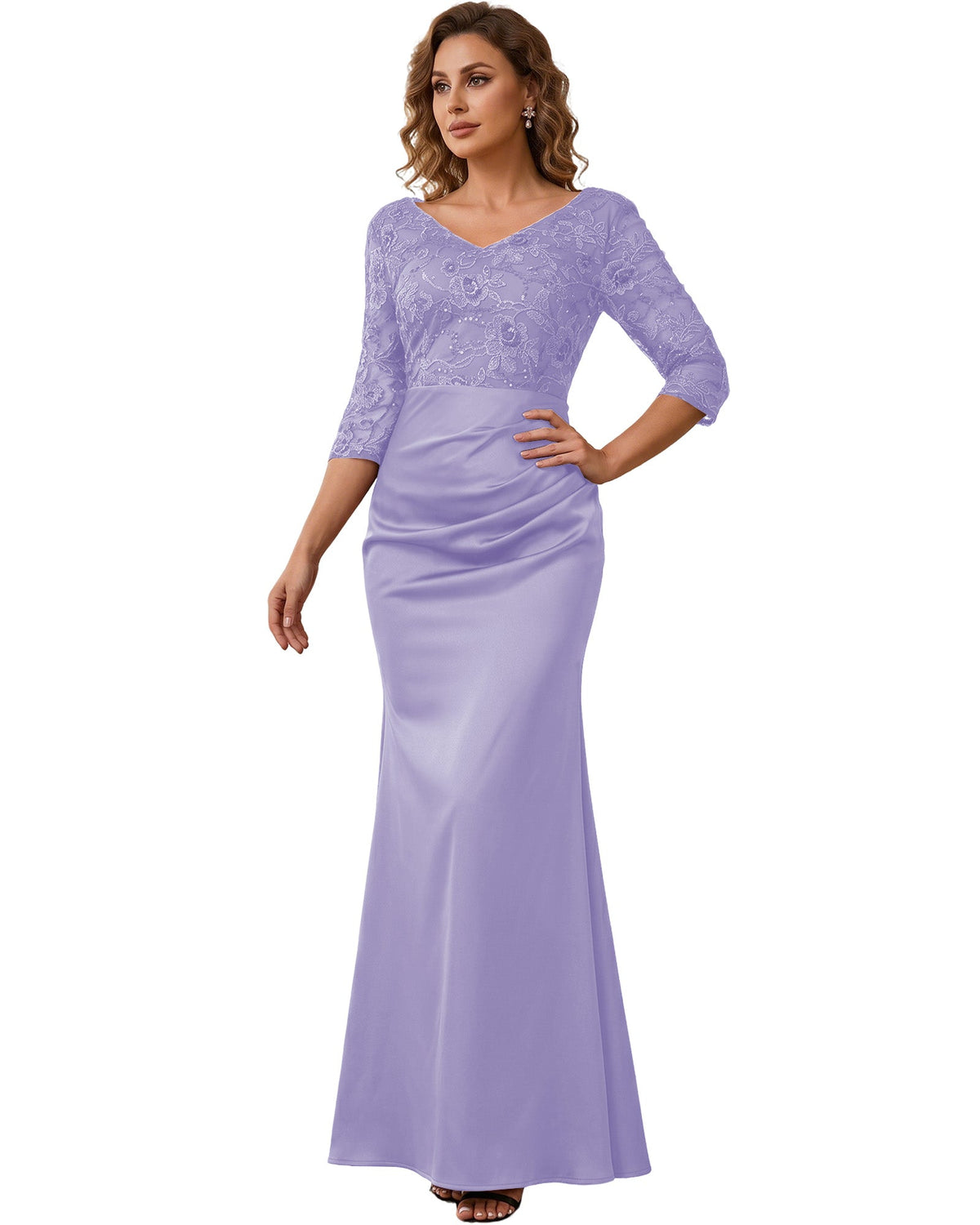 Mother of the Bride Dress Long Lace Mermaid Formal Gown with 3/4 Sleeves