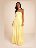 Light Yellow Pleated A-Line Maxi Chiffon Formal Dress for Holiday Party