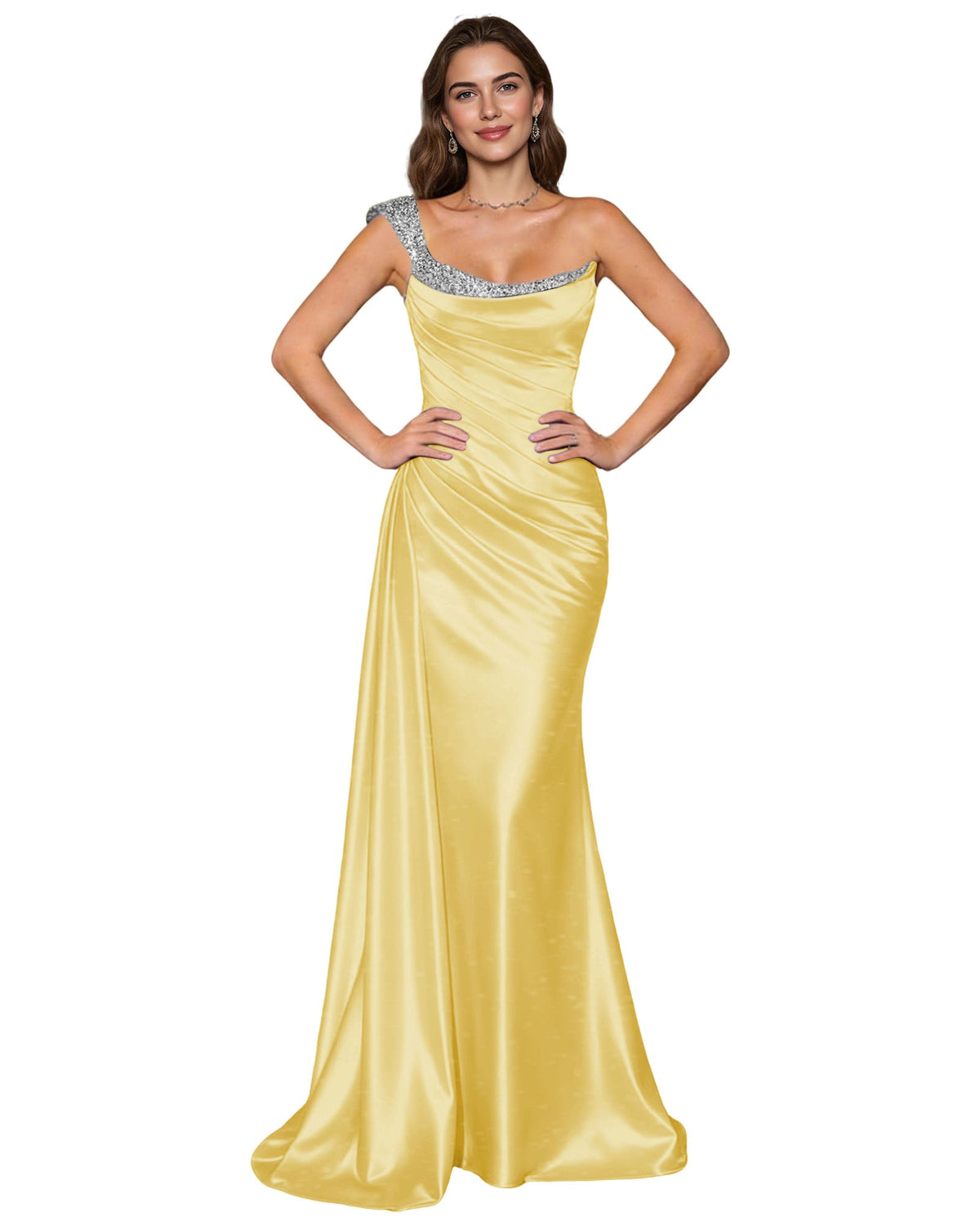 Spaghetti Strap Satin Mermaid Prom Dress with Draped Cowl Neck