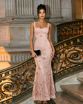 Square Neck Floral Sequin Formal Dress with Fitted Silhouette