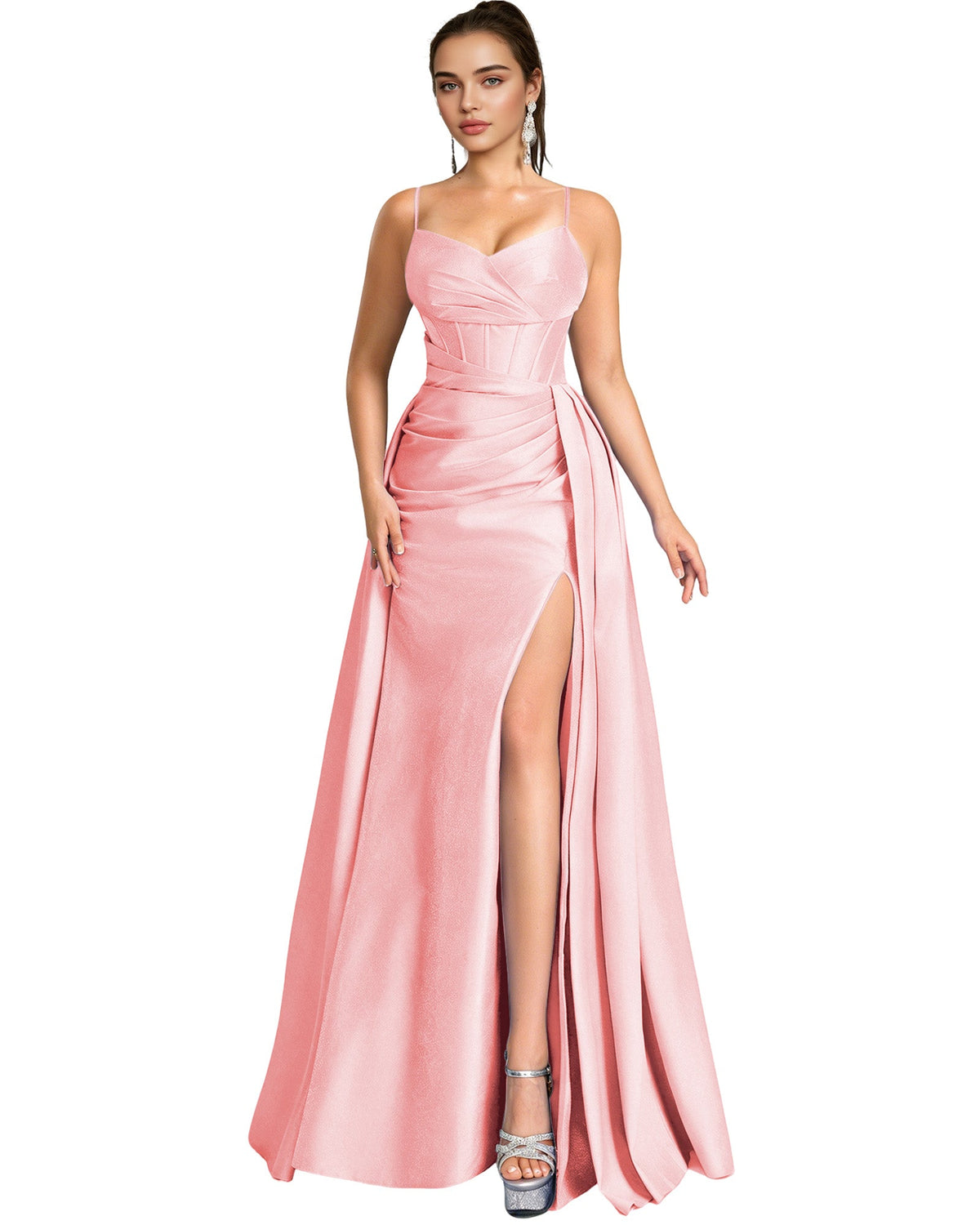 One Shoulder Satin A-Line Prom Dress with Wrap Bodice and Side Slit