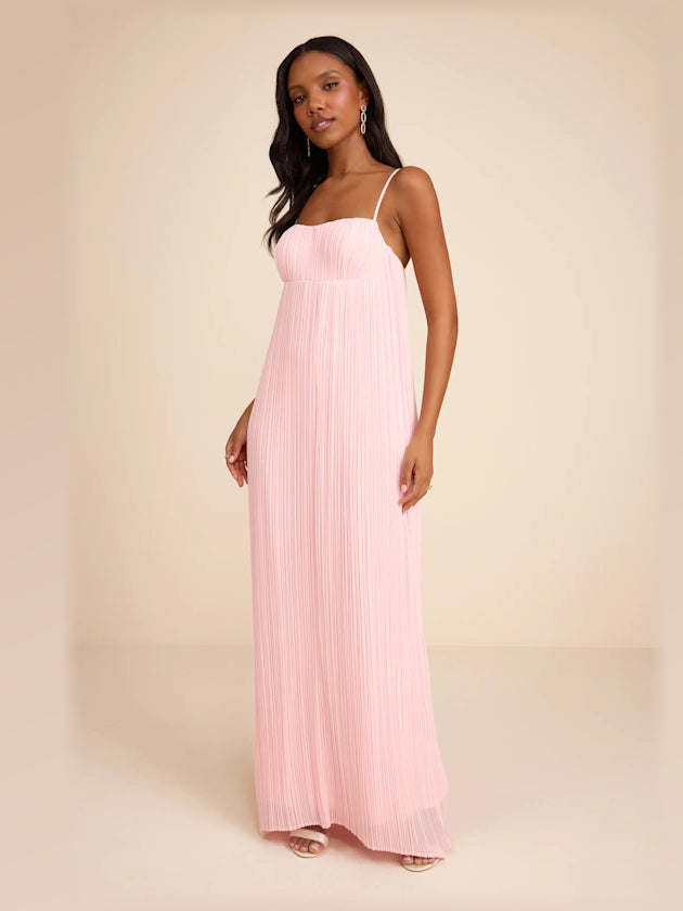 Light Pink Pleated Sleeveless A-Line Maxi Chiffon Formal Dress for Prom