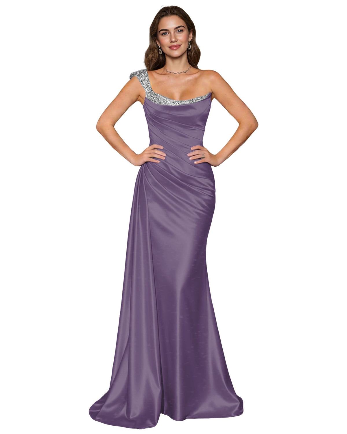 Spaghetti Strap Satin Mermaid Prom Dress with Draped Cowl Neck