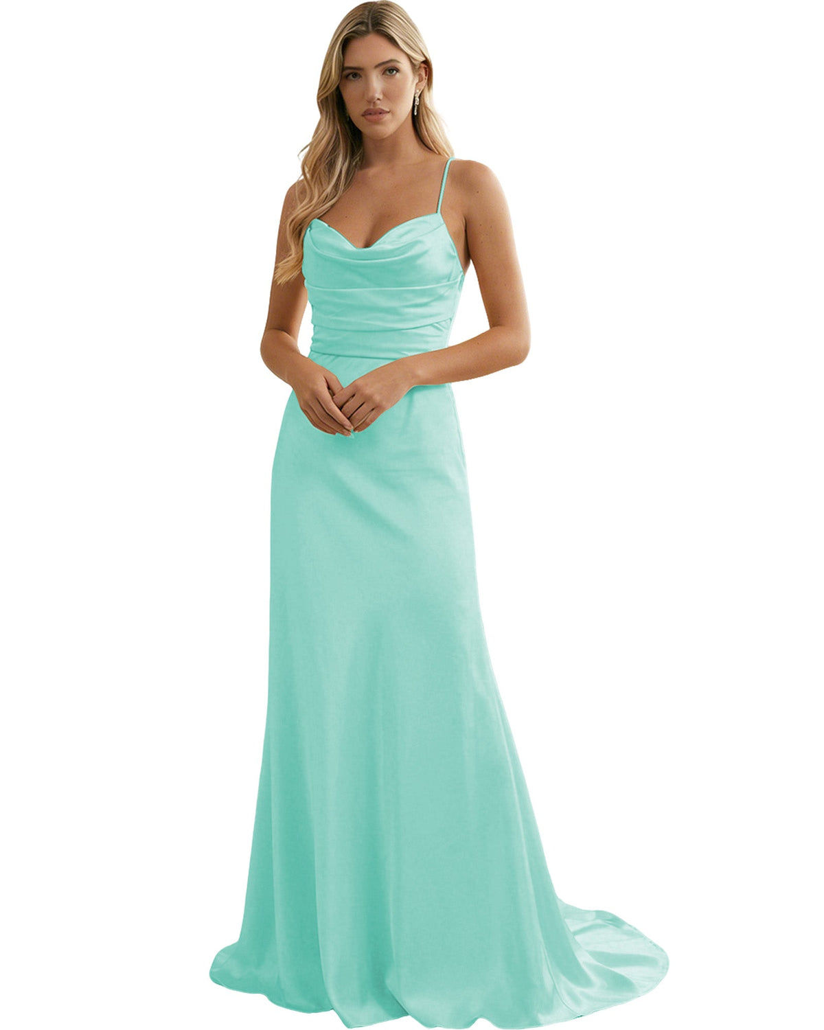 Spaghetti Straps Ruched Satin Floor Length Bridesmaid Dress